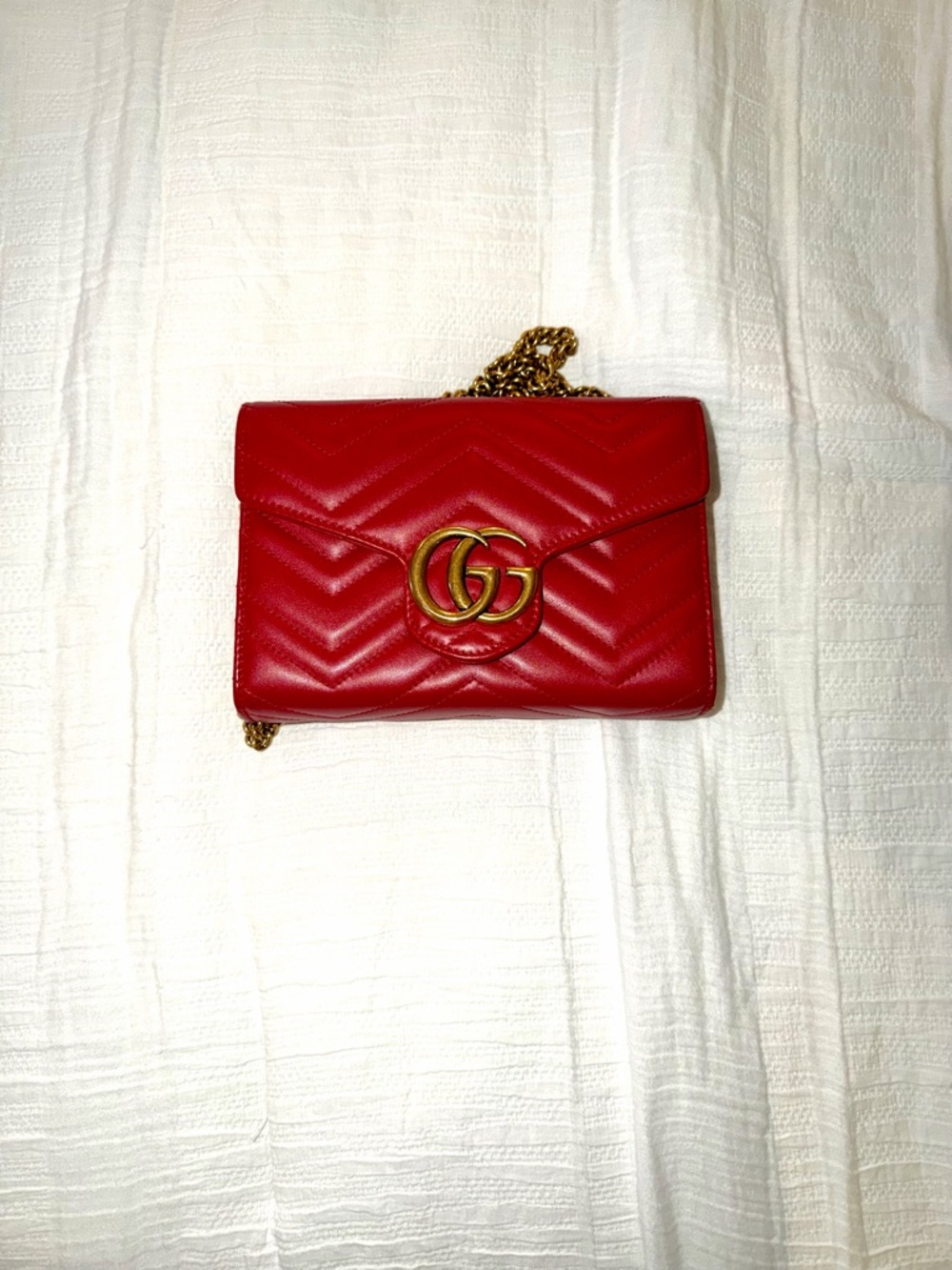 Gucci Red GG Marmont Chevron Leather Crossbody